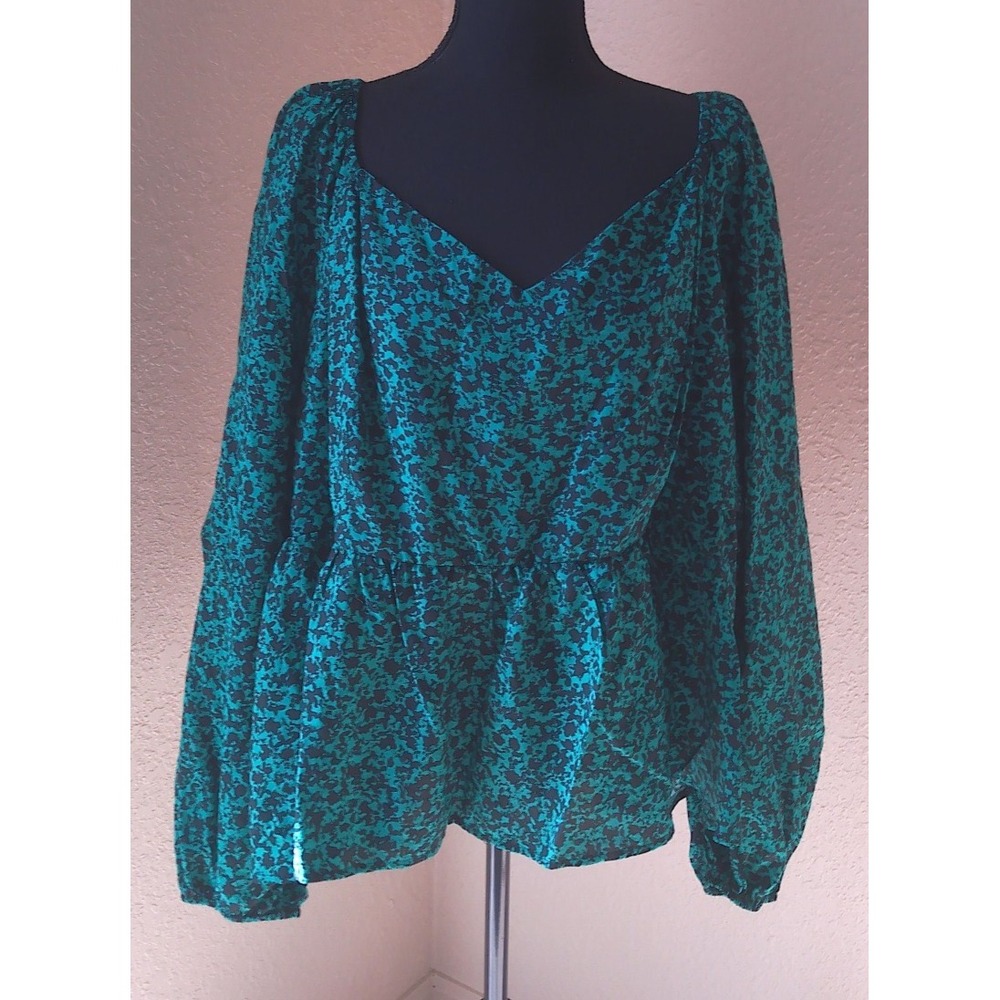 AVA & VIV GREEN & BLACK LONG SLEEVE TOP SIZE 3X NWOT